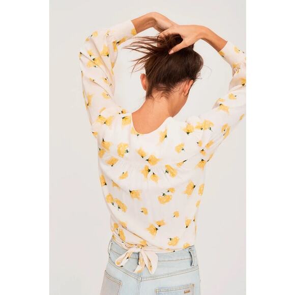 BA&SH Koxie Floral Print Crepe Wrap Top in Yellow size Small - Picture 6 of 12